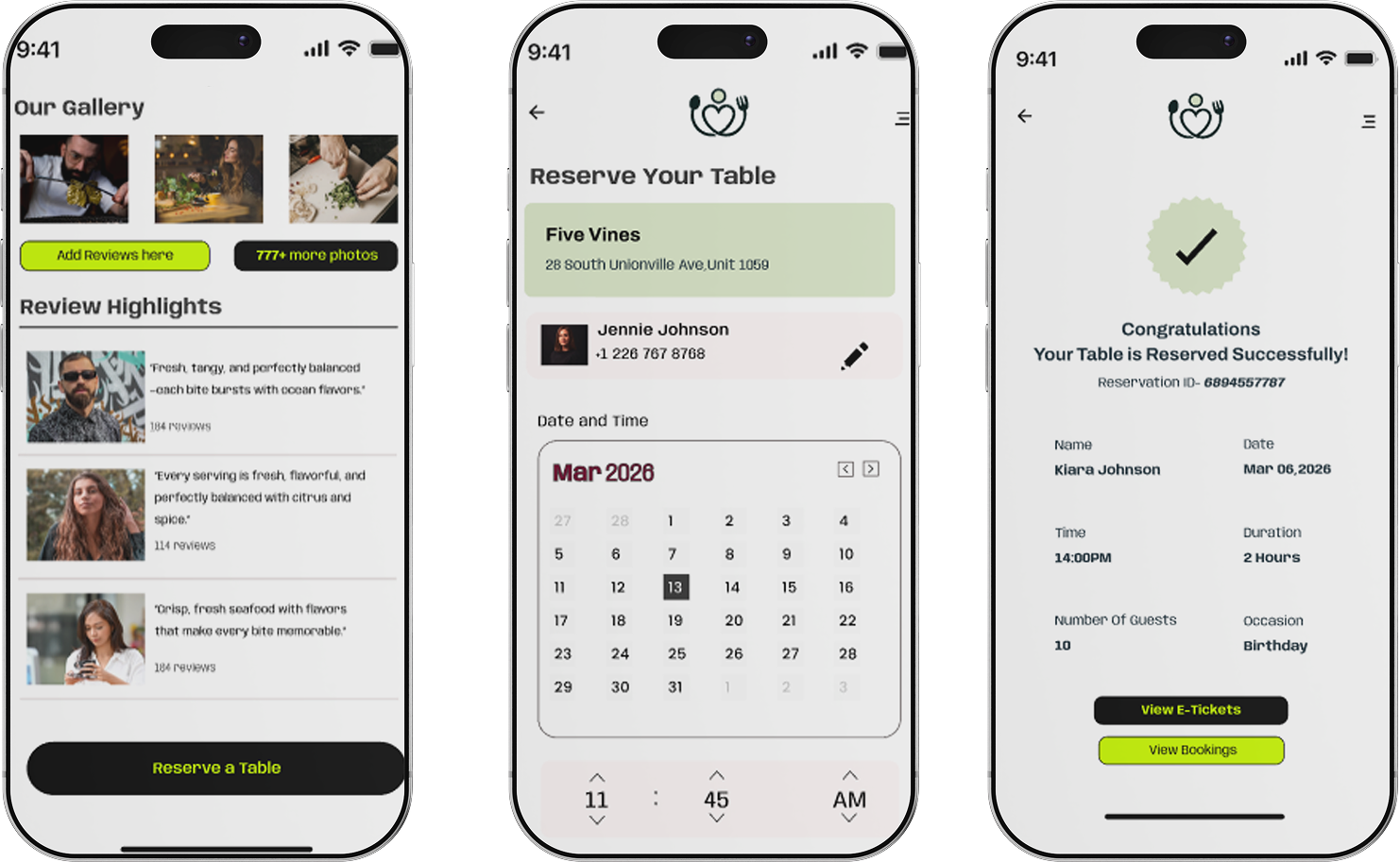 High-fidelity UI screens — fast food restaurant experience within Family of Eateries